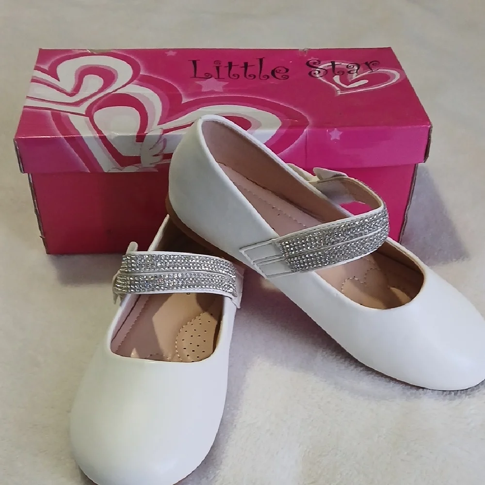 White Kids Shoes with Silver Strap